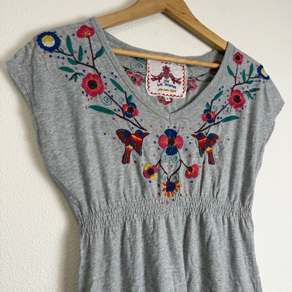 Johnny Was Embroidered VNeck Gray Tunic Dress Size Small